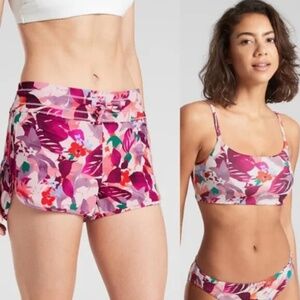 Athleta Daybreak Tropic Floral Print Shorts Bikini Top Swimsuit Set - Size M